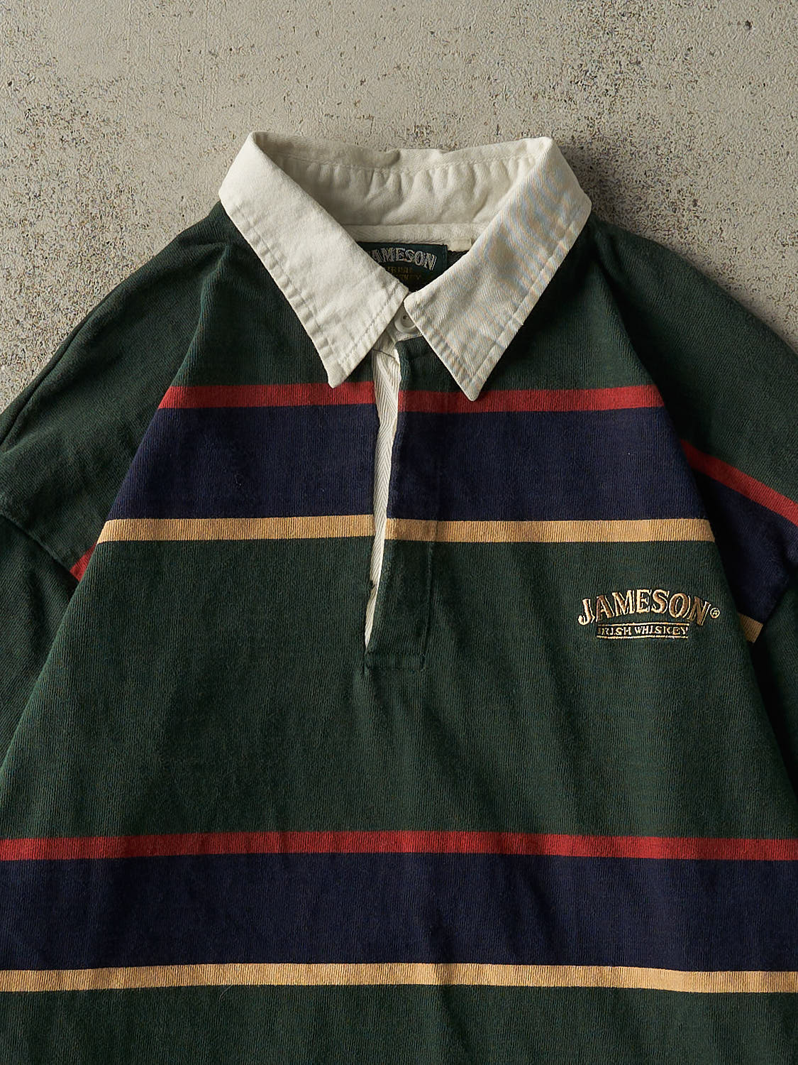 Vintage Y2K Green Jameson Whiskey Embroidered Rugby Shirt (L/XL) - Image 2