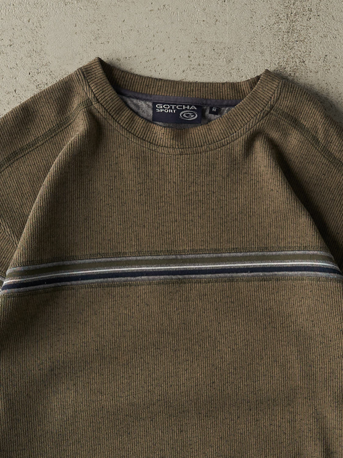 Vintage Y2K Green Striped Knit Long Sleeve (L) - Image 2