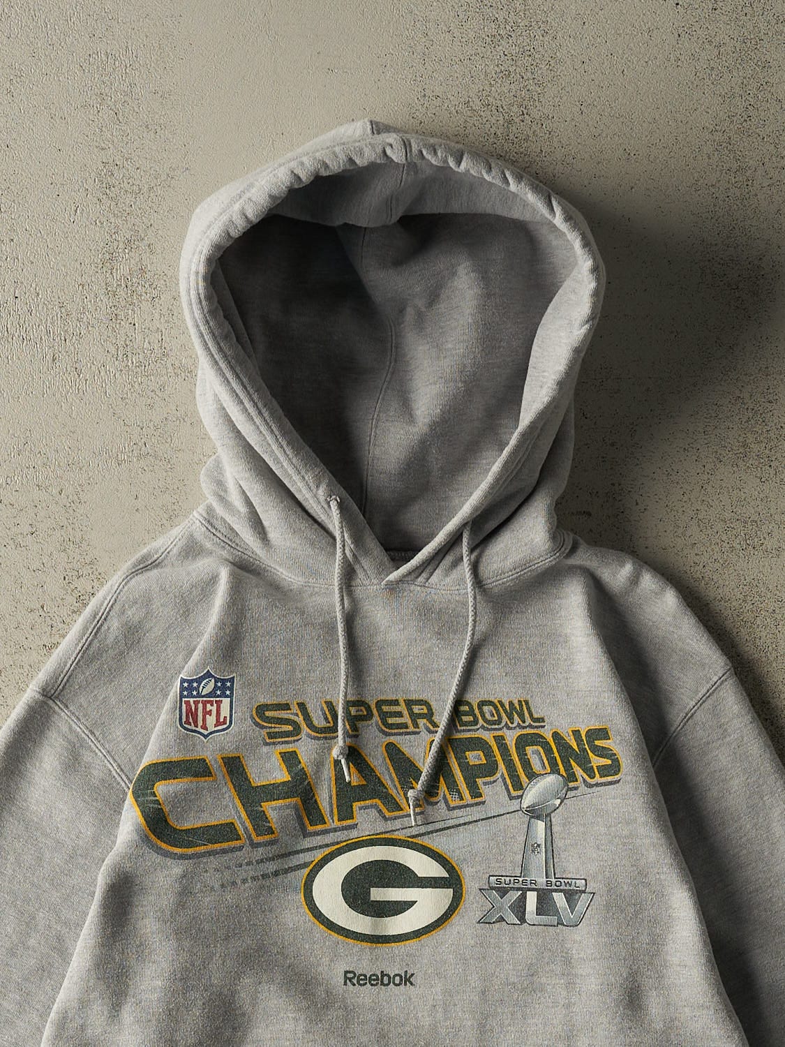 Vintage Y2K Grey Green Bay Packers Super Bowl Champions Hoodie (L/XL) - Image 2