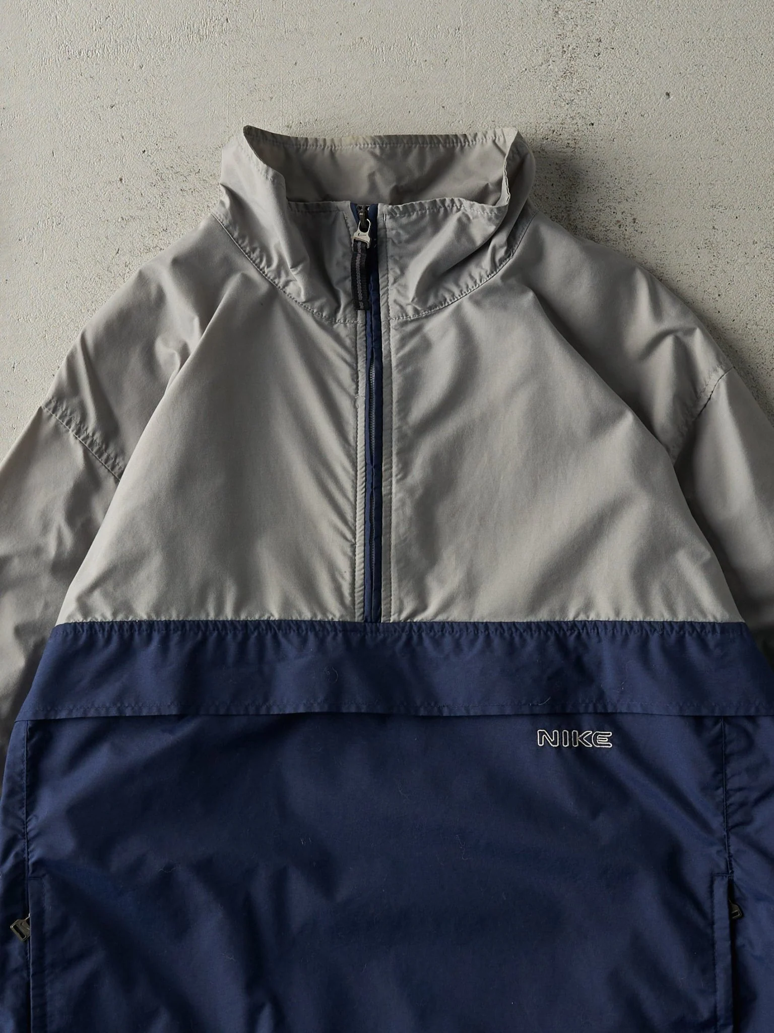 Vintage Y2K Grey & Navy Nike Quarter Zip Windbreaker Jacket (M/L) - Image 3