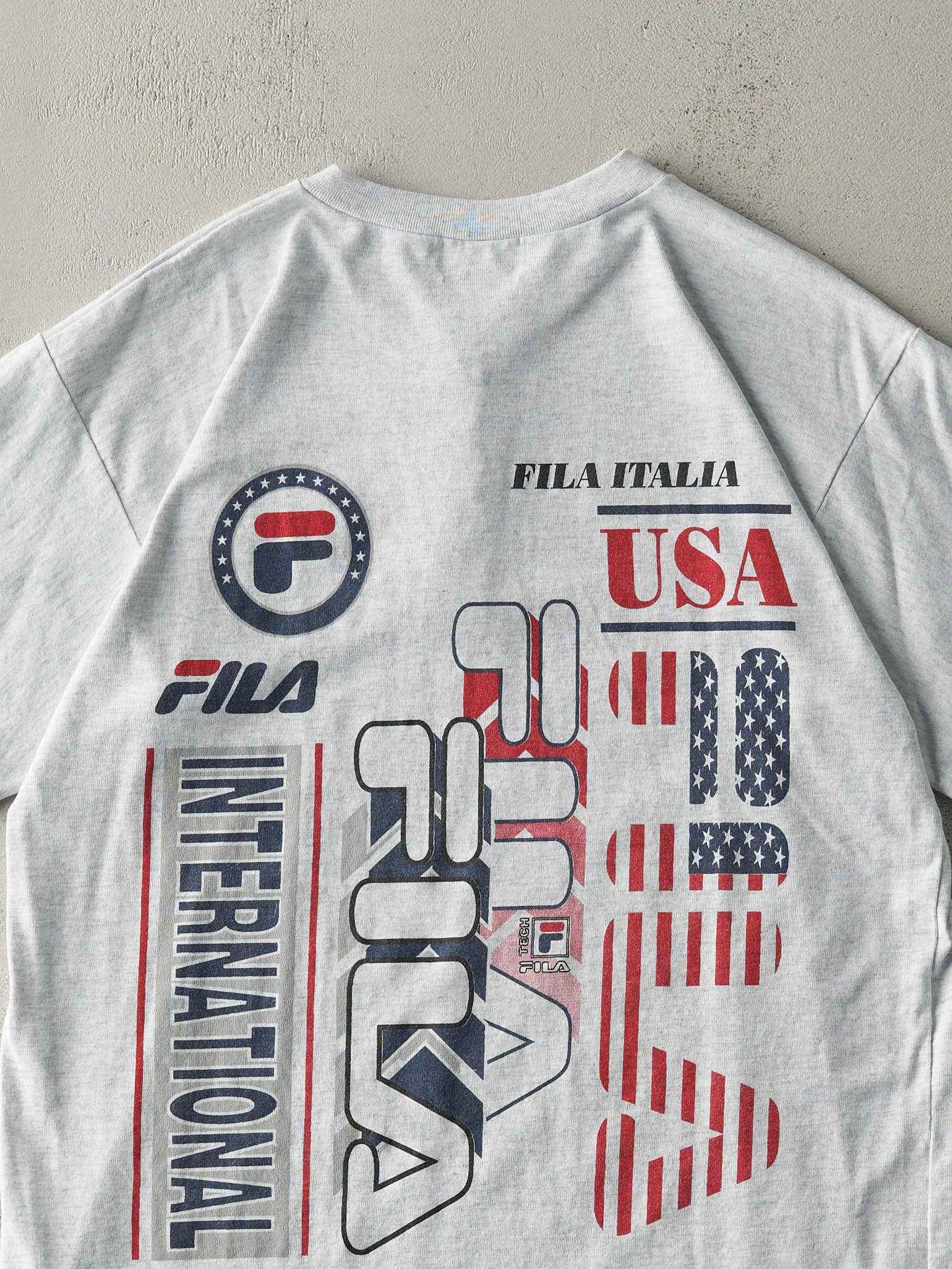 Vintage Y2K Heather Grey Fila Quarter Button Tee (M) - Image 4