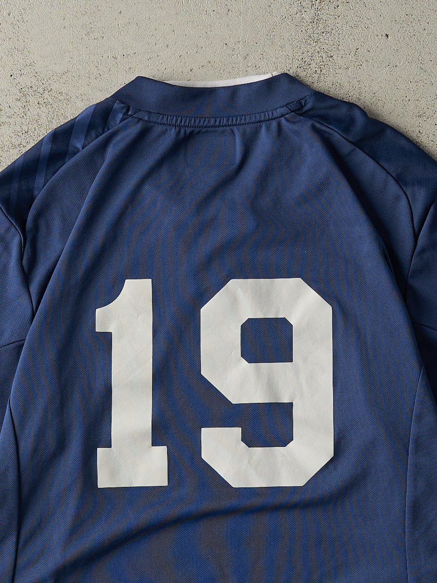 Vintage Y2K Navy Blue #19 Umbro Soccer Jersey (L/XL) - Image 4