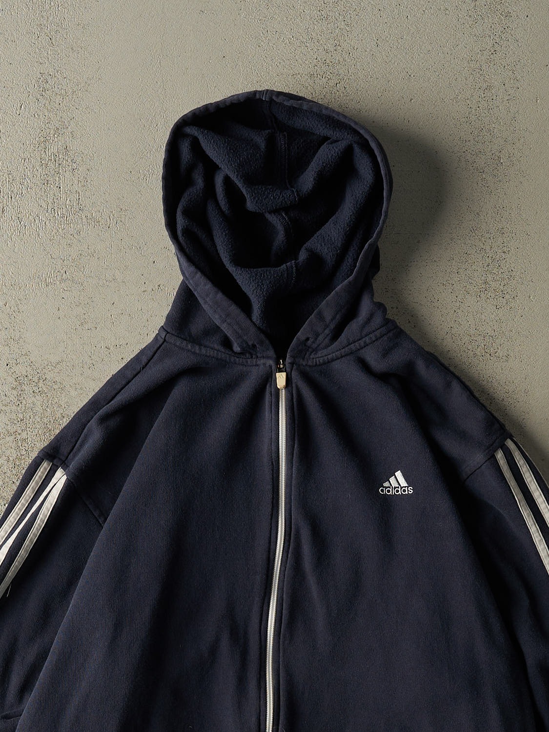 Vintage Y2K Navy Blue Adidas Embroidered Zip Up Hoodie (L/XL) - Image 2