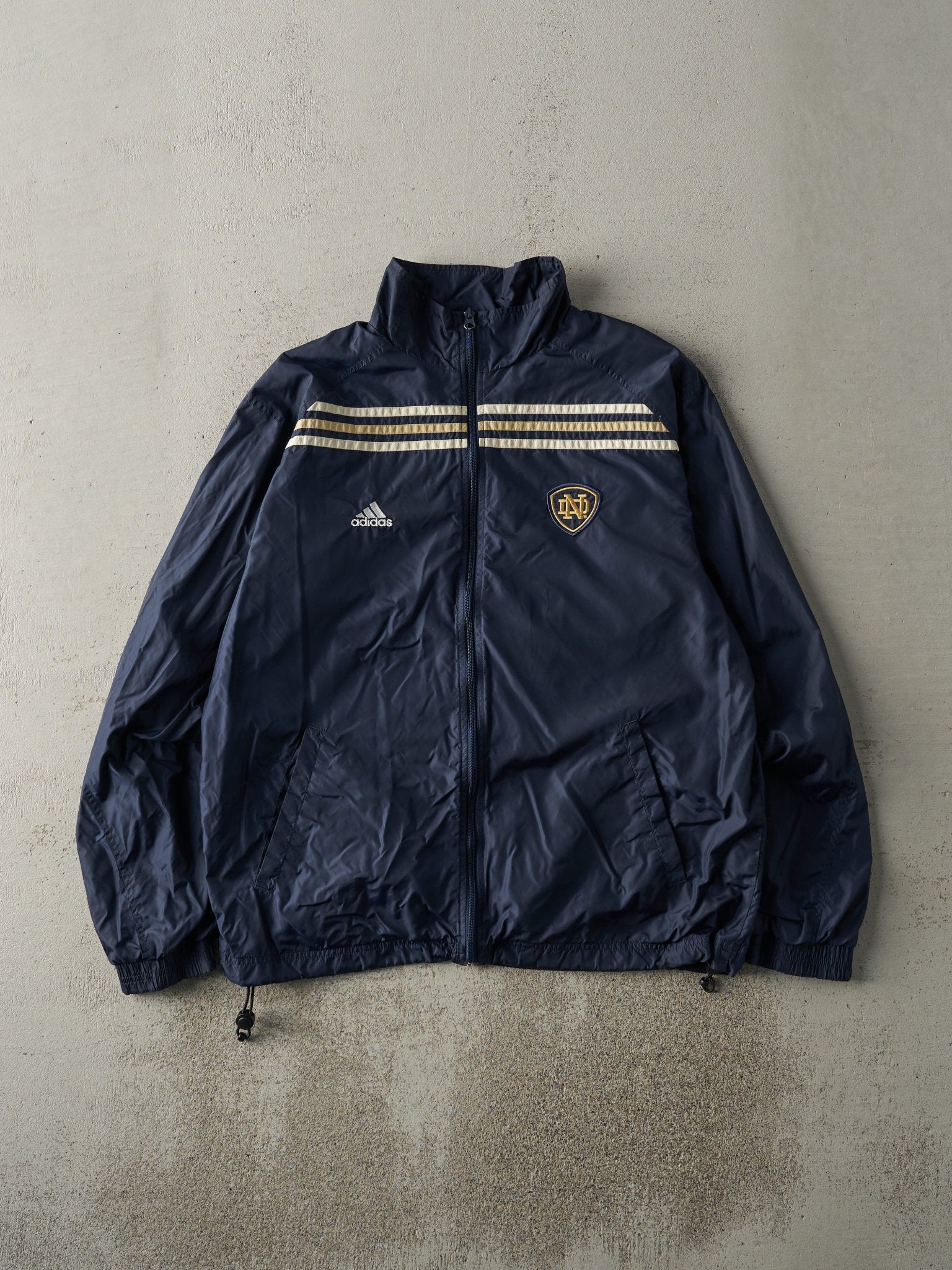 Vintage Y2K Navy Blue Adidas x Notre Dame Embroidered Windbreaker (M)