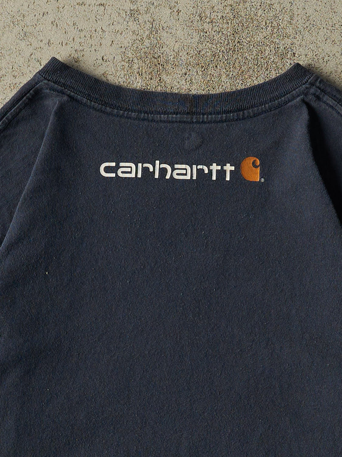 Vintage Y2K Navy Blue Carhartt Logo Long Sleeve (L/XL) - Image 4