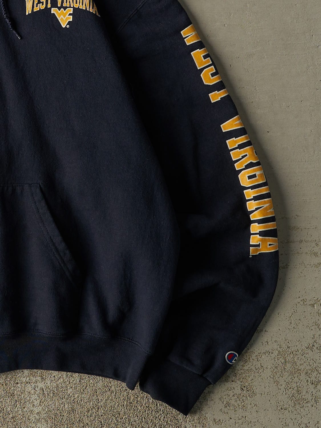 Vintage Y2K Navy Blue Champion West Virginia University Zip Up Hoodie (M/L) - Image 4