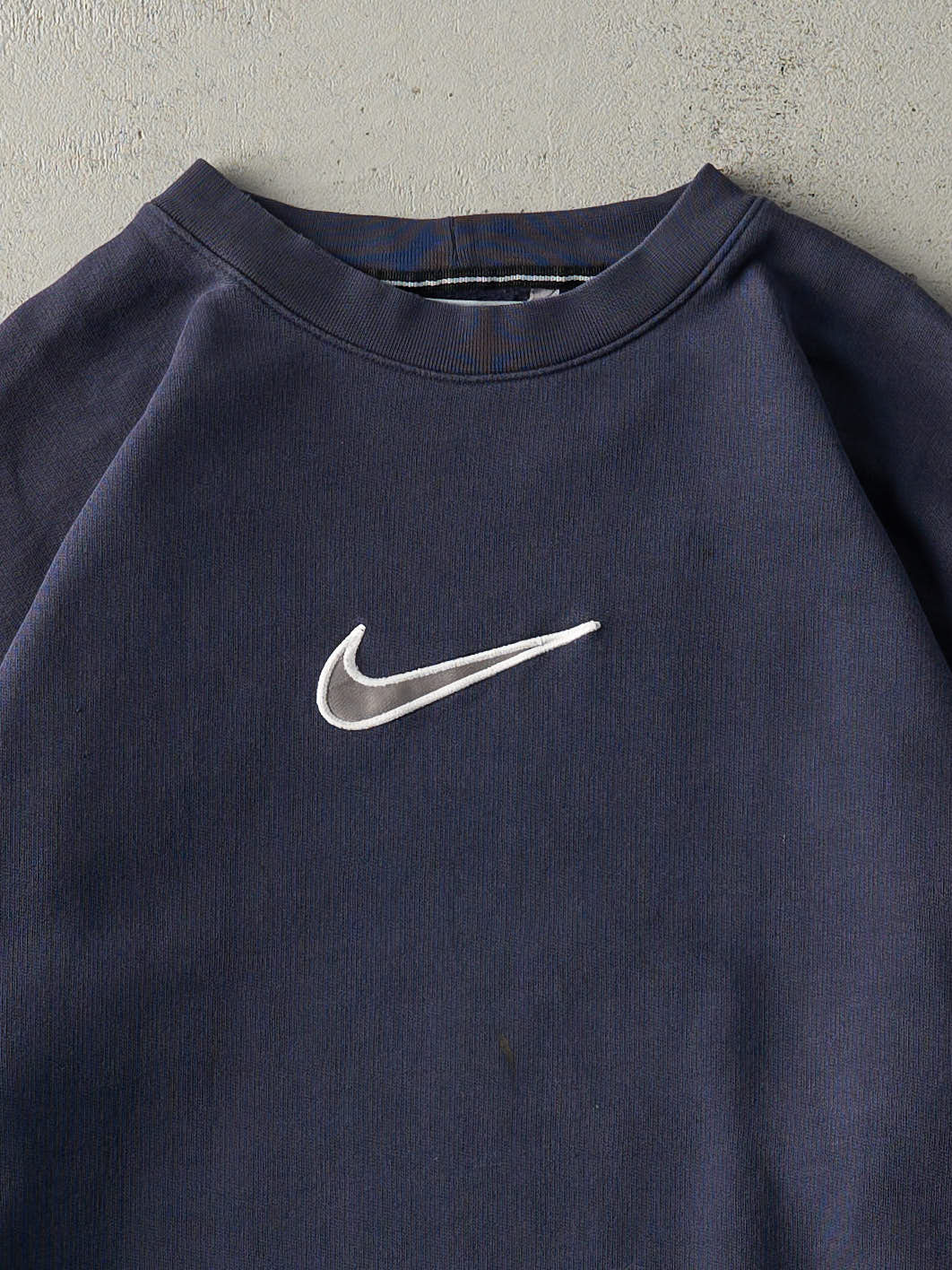 Vintage Y2K Navy Blue Embroidered Nike Swoosh Crewneck (XL) - Image 3