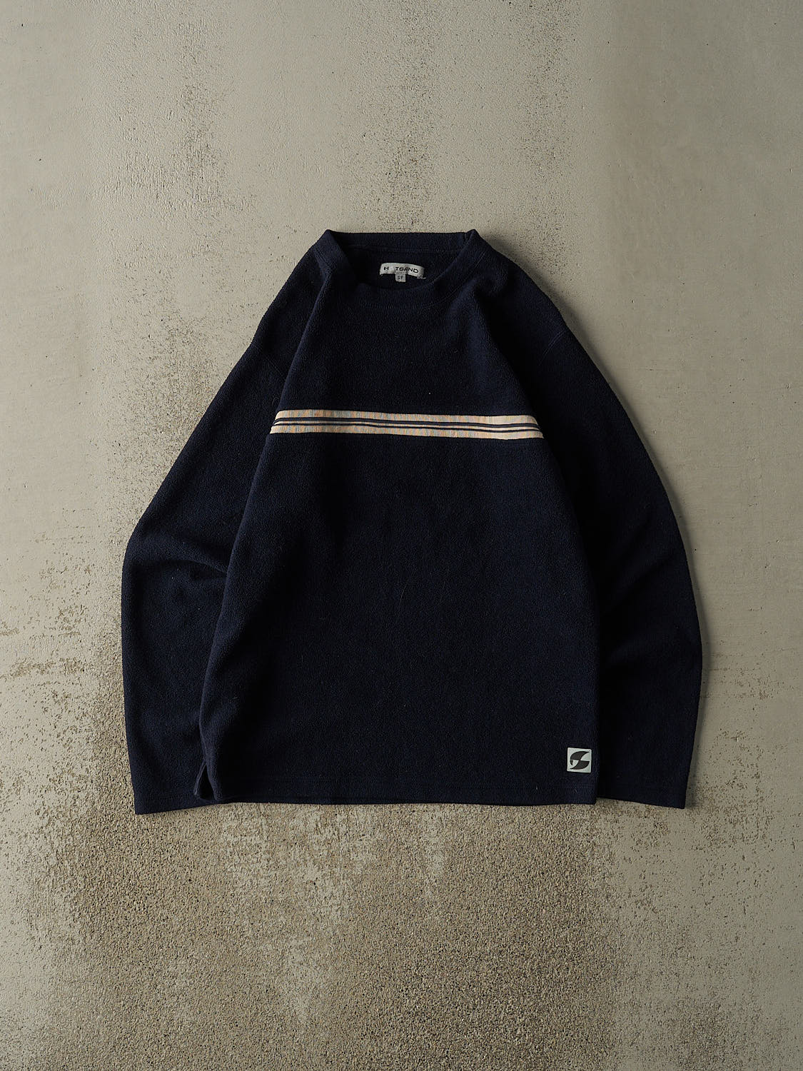 Vintage Y2K Navy Blue Fleece Striped Long Sleeve (M)