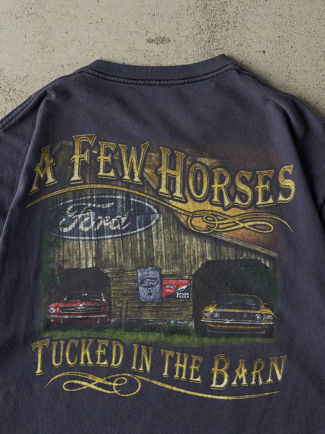 Vintage Y2K Navy Blue Ford "A Few Horses" Cropped Tee (XS/S) - Image 4