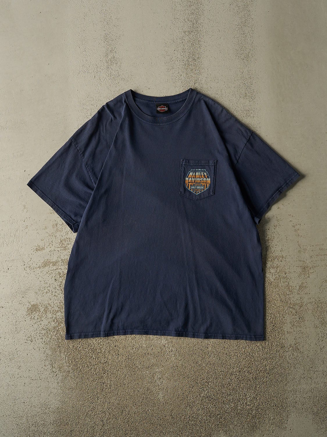 Vintage Y2K Navy Blue Harley Davidson Okinawa Japan Pocket Tee (XL)