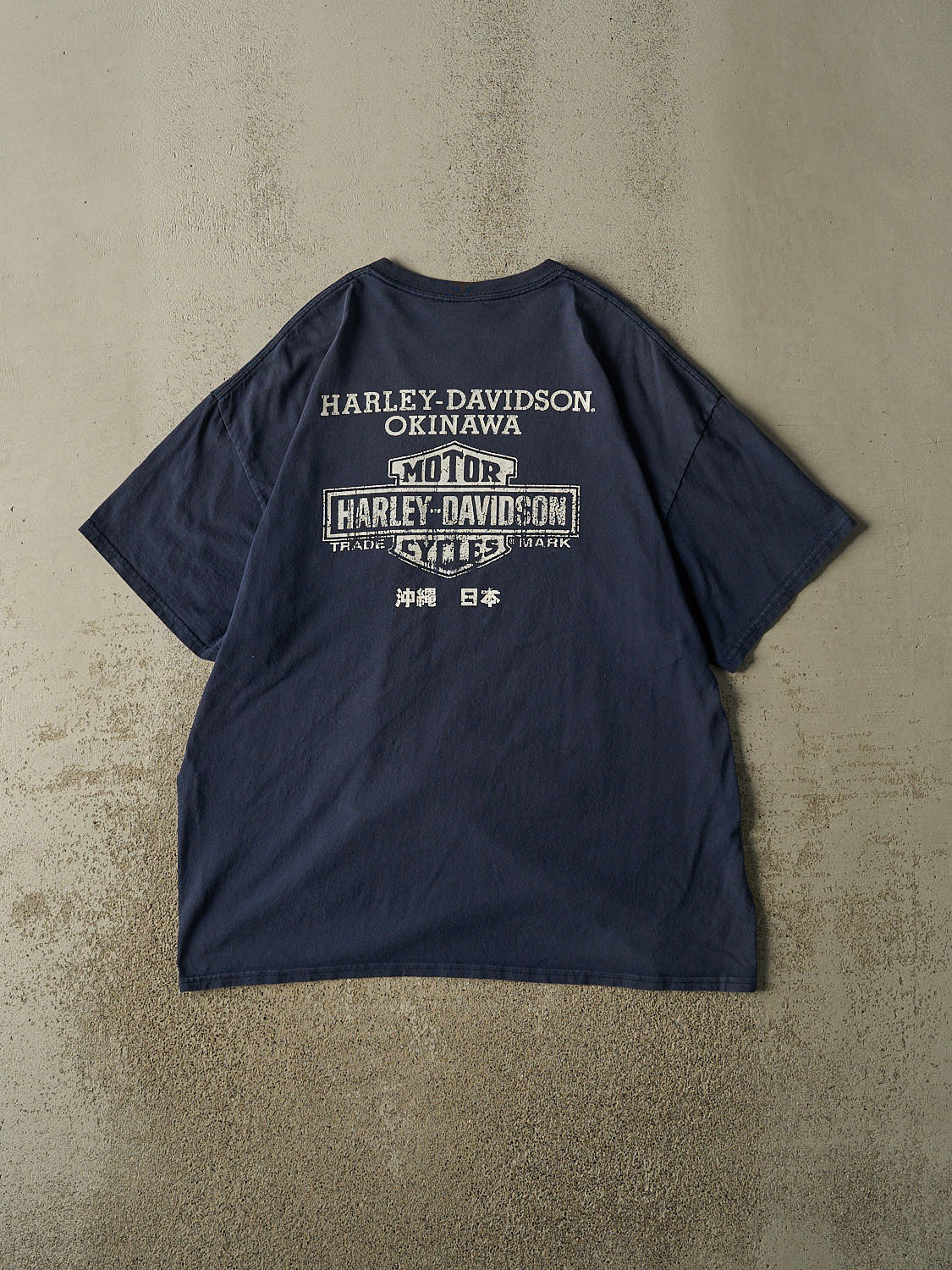 Vintage Y2K Navy Blue Harley Davidson Okinawa Japan Pocket Tee (XL) - Image 3