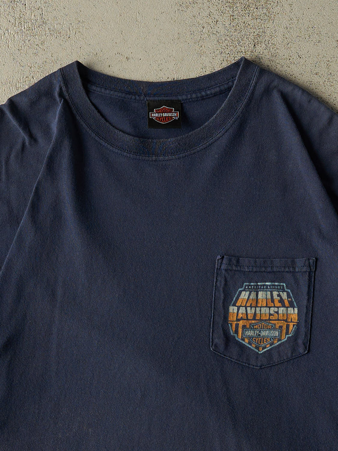 Vintage Y2K Navy Blue Harley Davidson Okinawa Japan Pocket Tee (XL) - Image 4