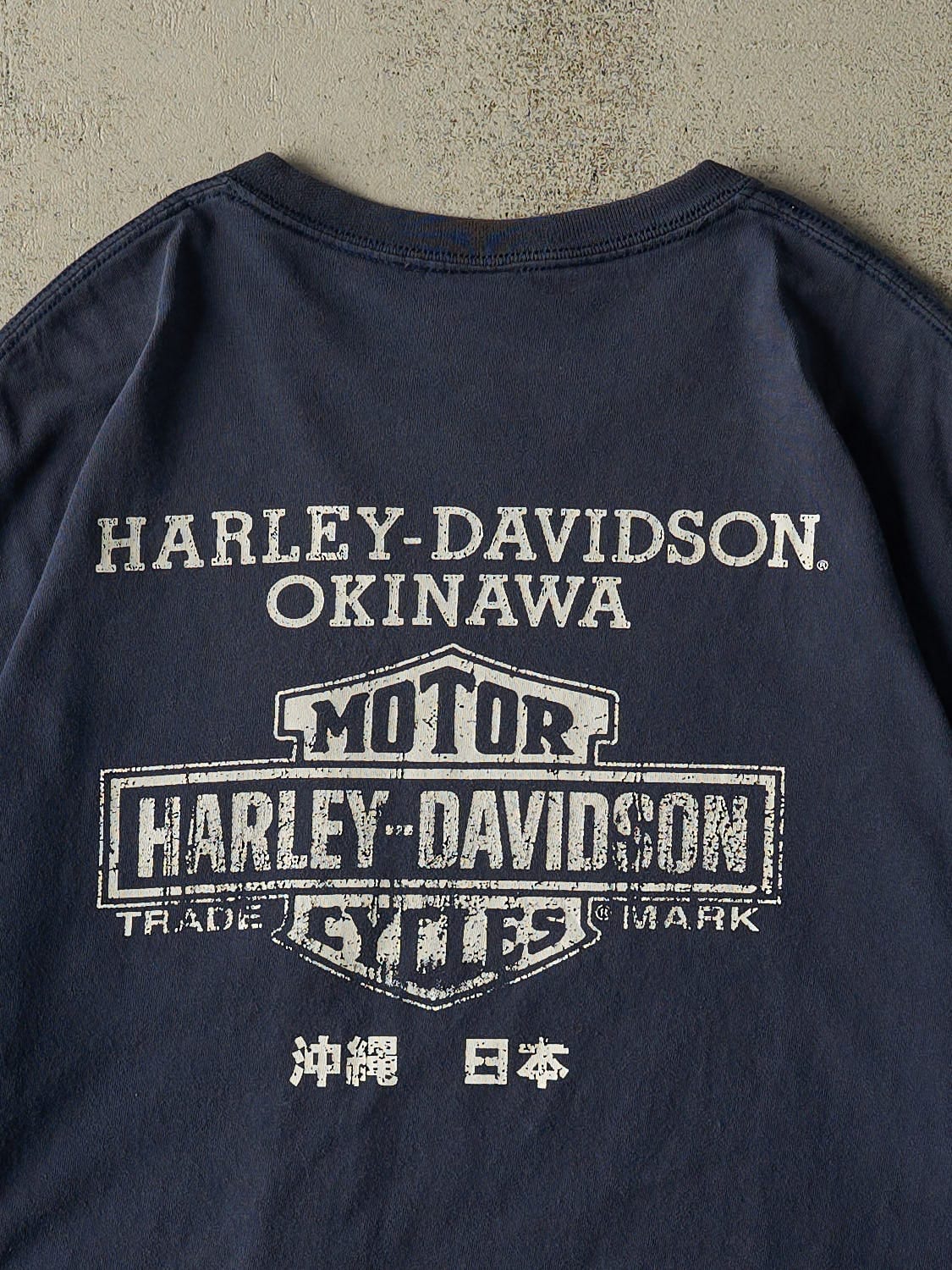 Vintage Y2K Navy Blue Harley Davidson Okinawa Japan Pocket Tee (XL) - Image 5