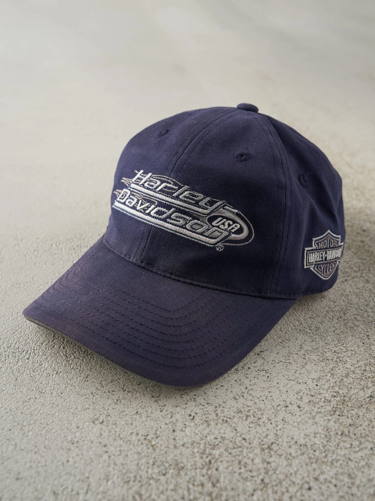 Vintage Y2K Navy Blue Harley Davidson Velcro Hat - Image 2