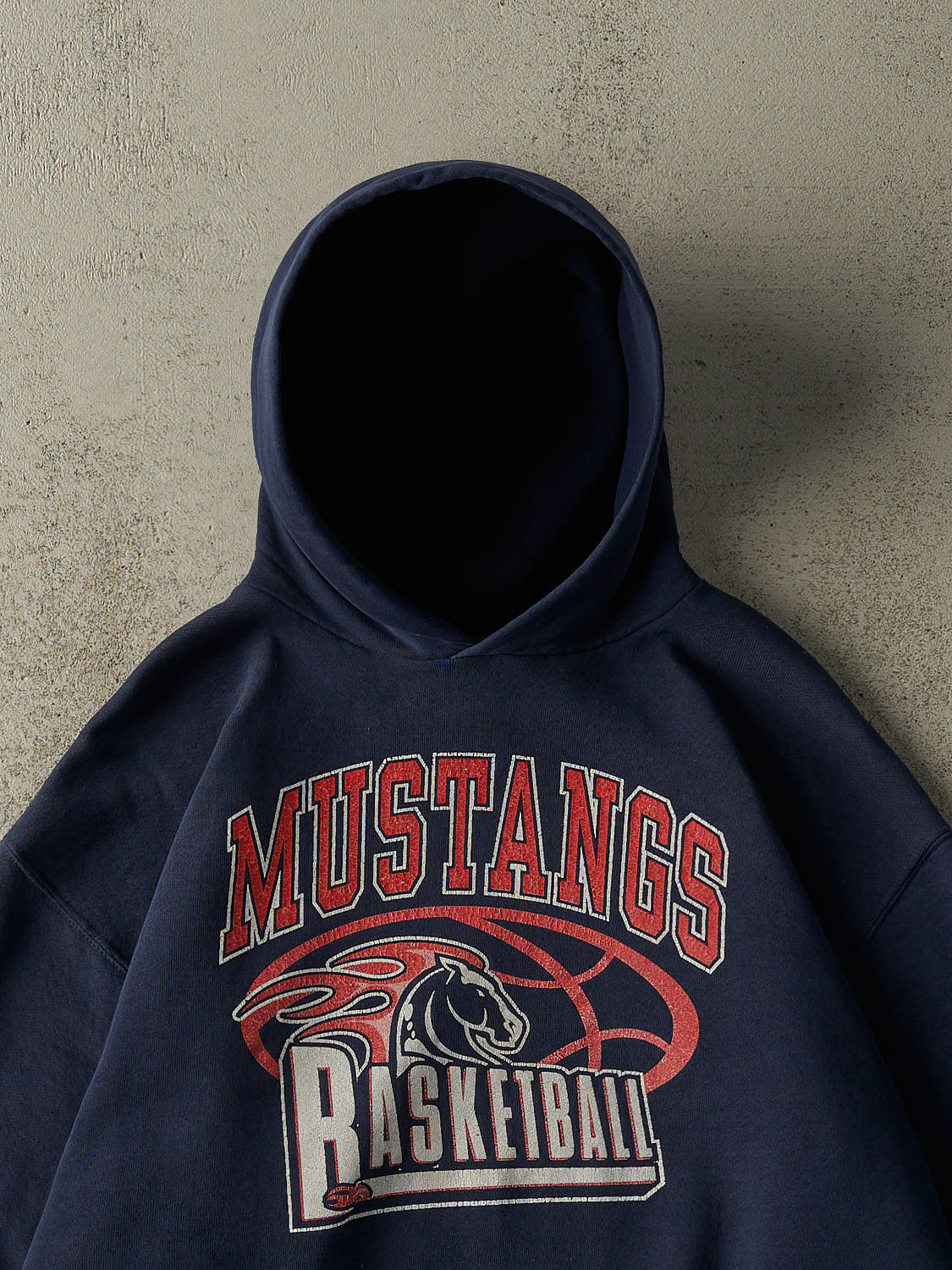 Vintage Y2K Navy Blue Mustangs Basketball Russell Athletic Hoodie (L) - Image 2