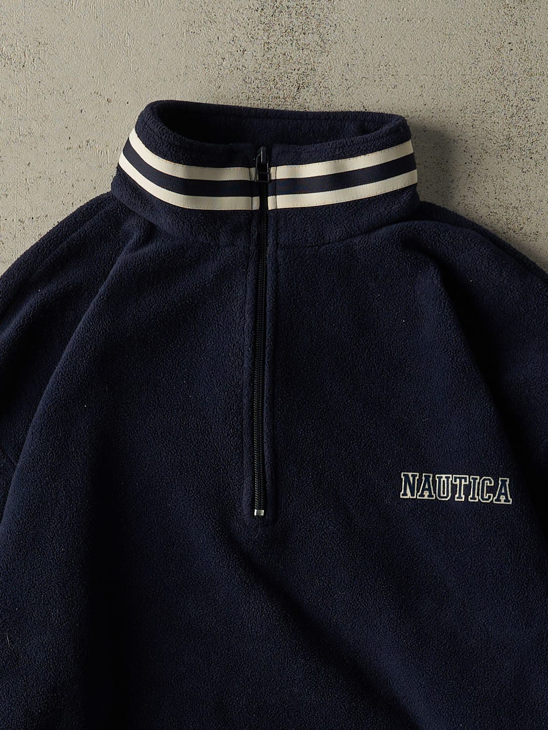 Vintage Y2K Navy Blue Nautica Embroidered Quarter Zip Fleece (L/XL) - Image 2