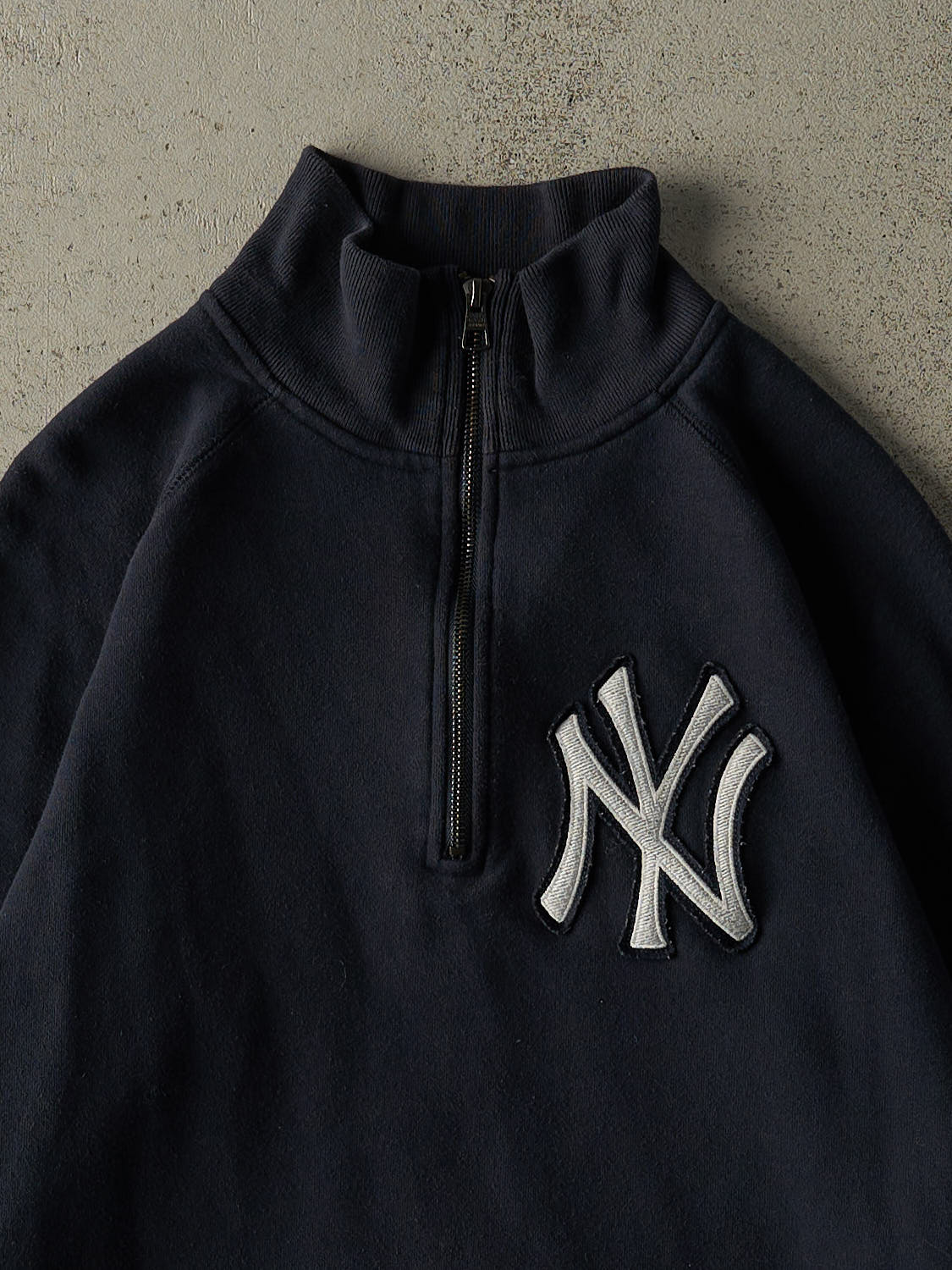 Vintage Y2K Navy Blue New York Yankees Embroidered Quarter Zip Sweater (S) - Image 3