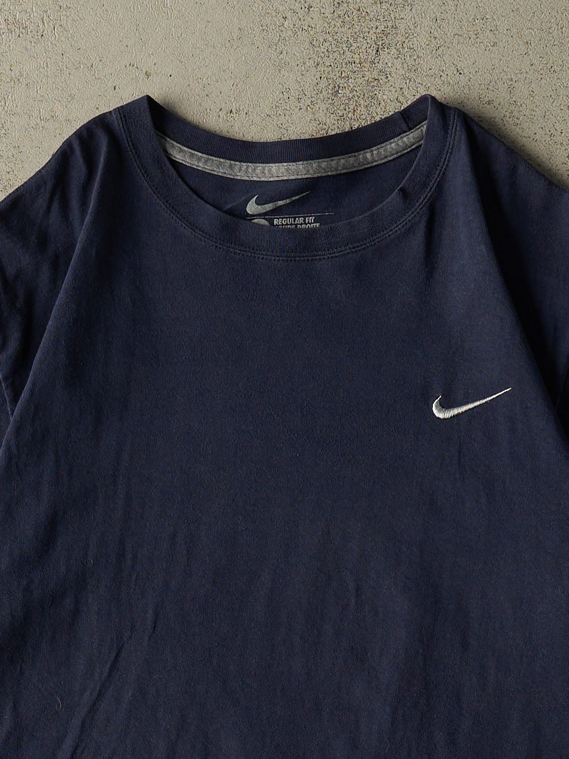 Vintage Y2K Navy Blue Nike Embroidered Swoosh Tee (M/L) - Image 2