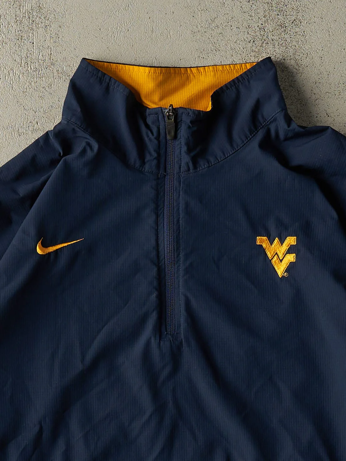 Vintage Y2K Navy Blue Nike West Virginia University Quarter Zip Track Jacket (L/XL) - Image 2