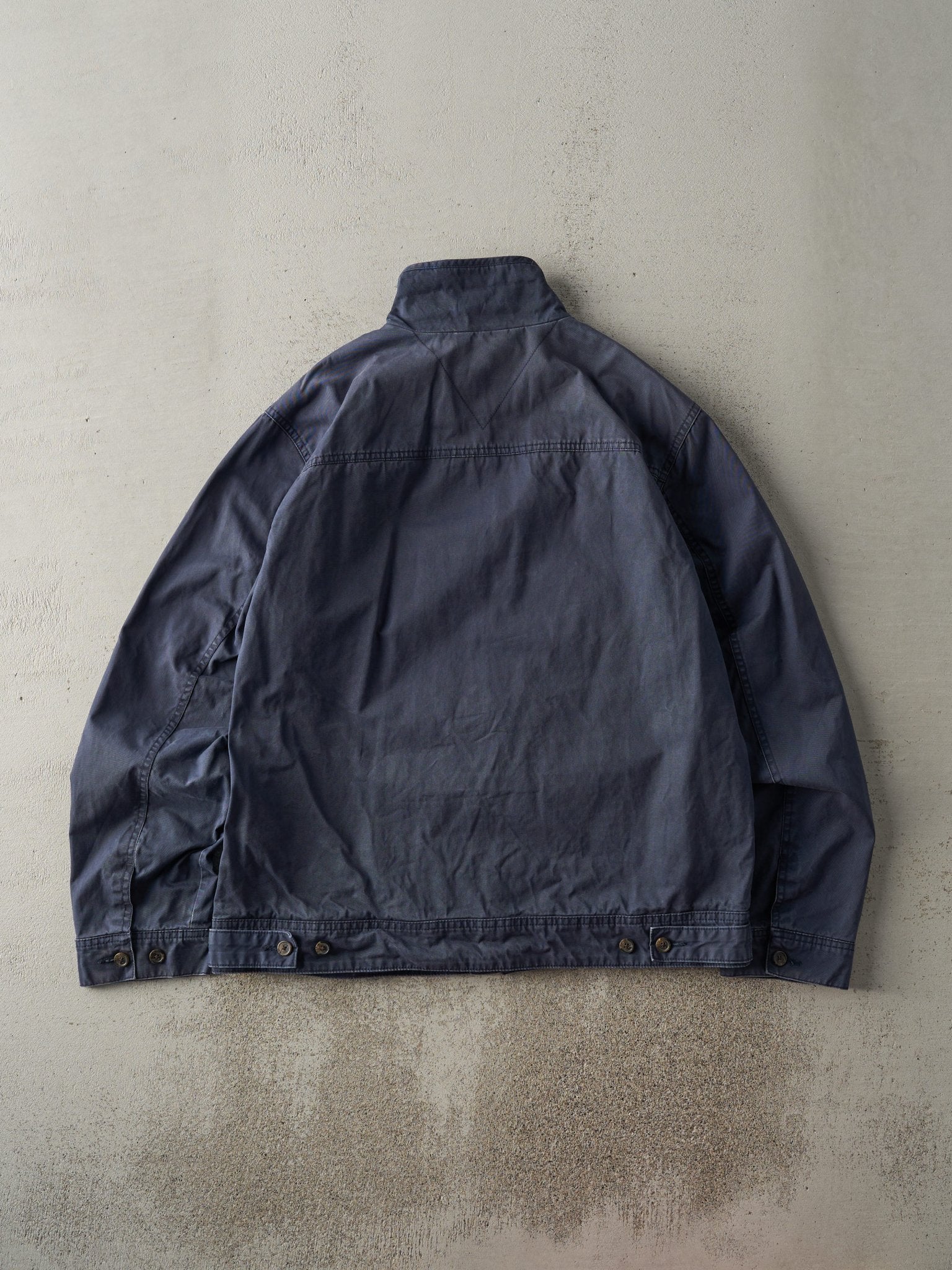 Vintage Y2K Navy Blue Plaid Lined Tommy Hilfiger Harrington Jacket (M) - Image 2