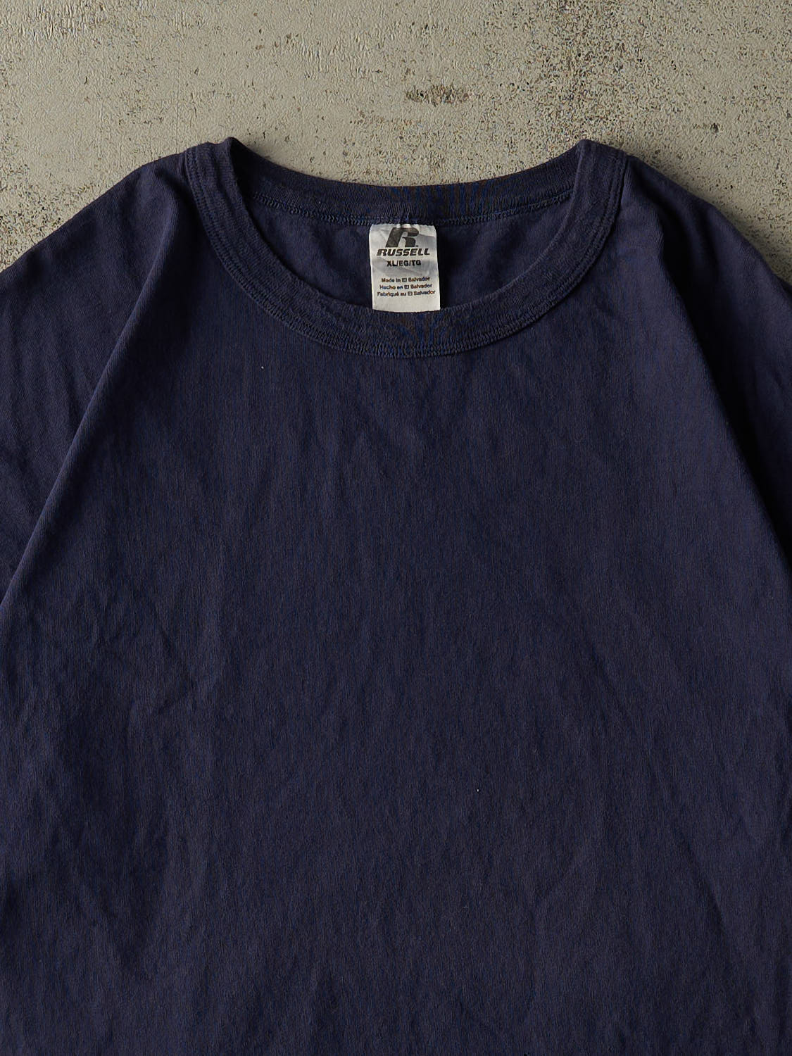 Vintage Y2K Navy Blue Russell Athletic Blank Tee (L/XL) - Image 2