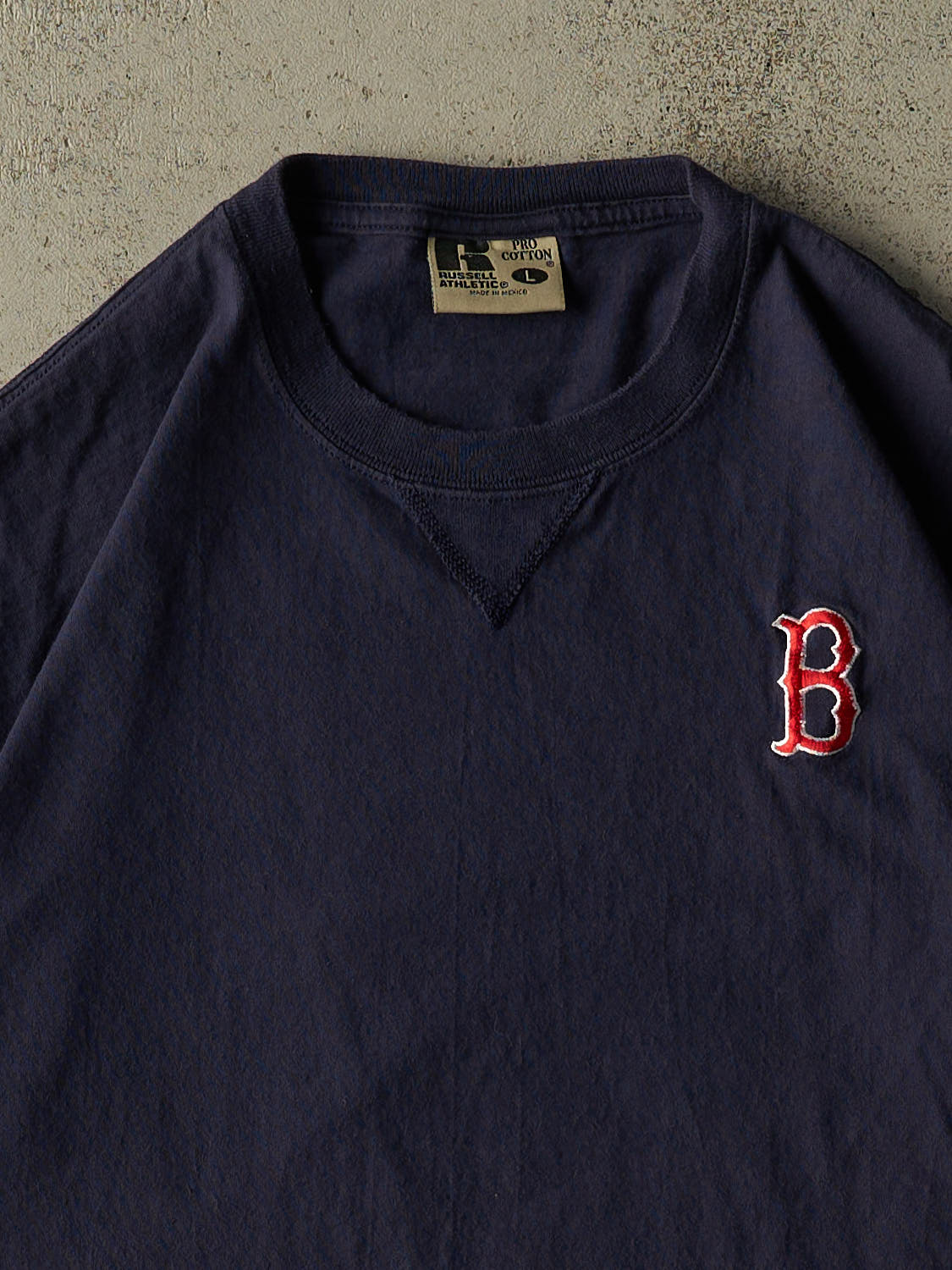 Vintage Y2K Navy Blue Russell Athletic Boston Red Sox Tee (L/XL) - Image 2