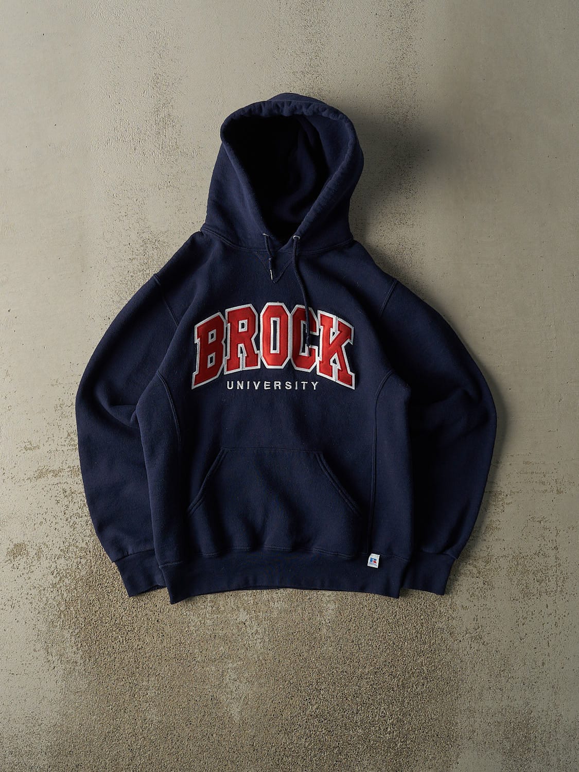 Vintage Y2K Navy Blue Russell Athletic Brock University Embroidered Hoodie (S/M)