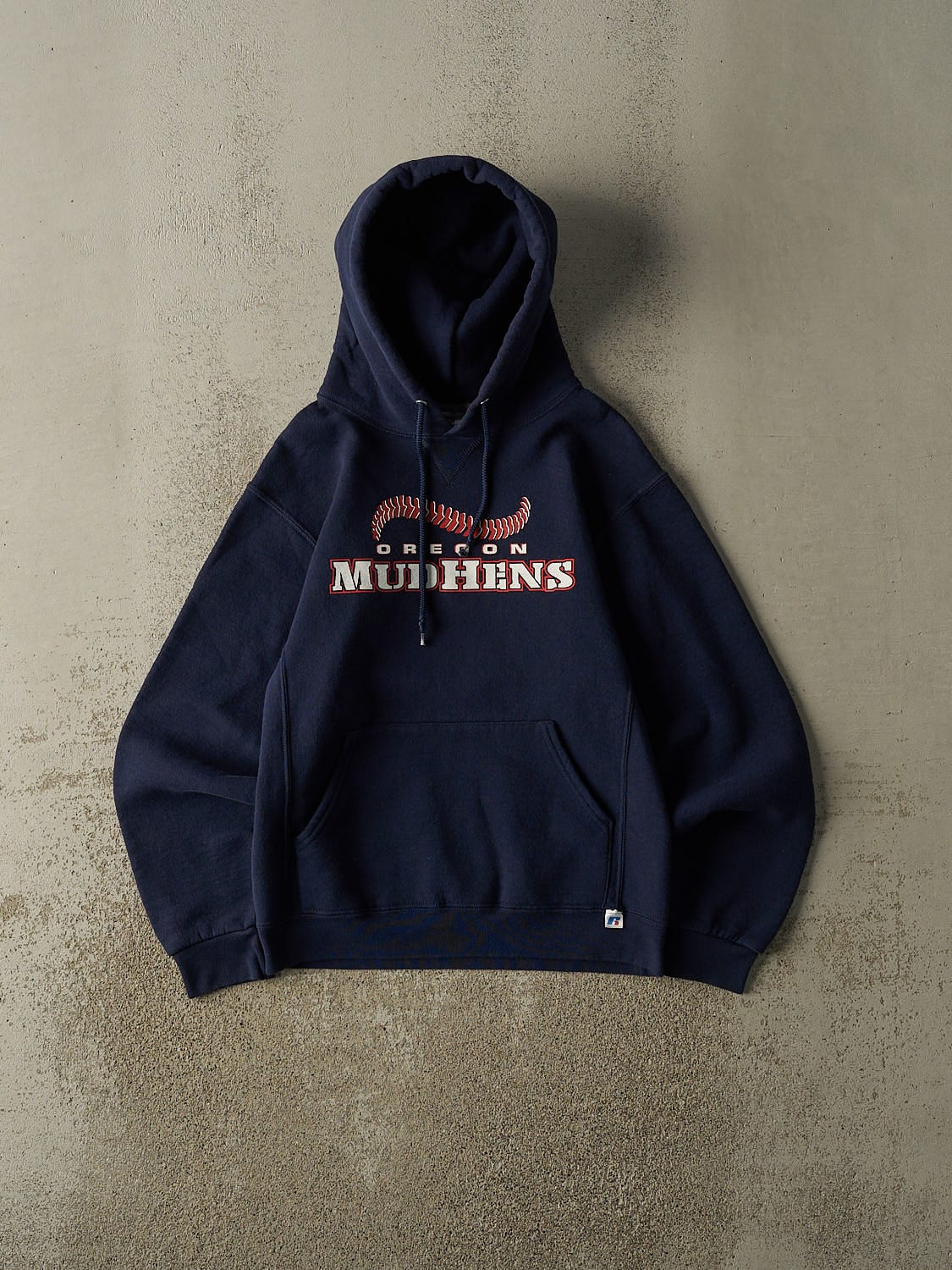 Vintage Y2K Navy Blue Russell Athletic Oregon Mudhens Hoodie (XS/S)