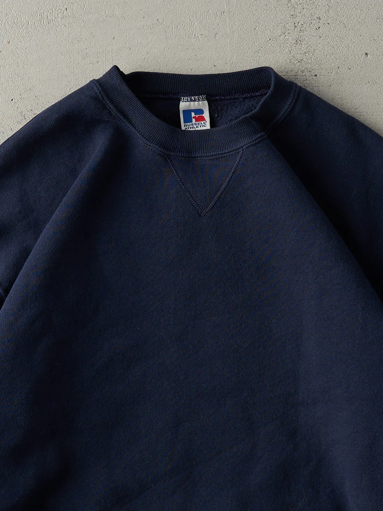 Vintage Y2K Navy Blue Russell Athletics Blank Crewneck (L) - Image 2