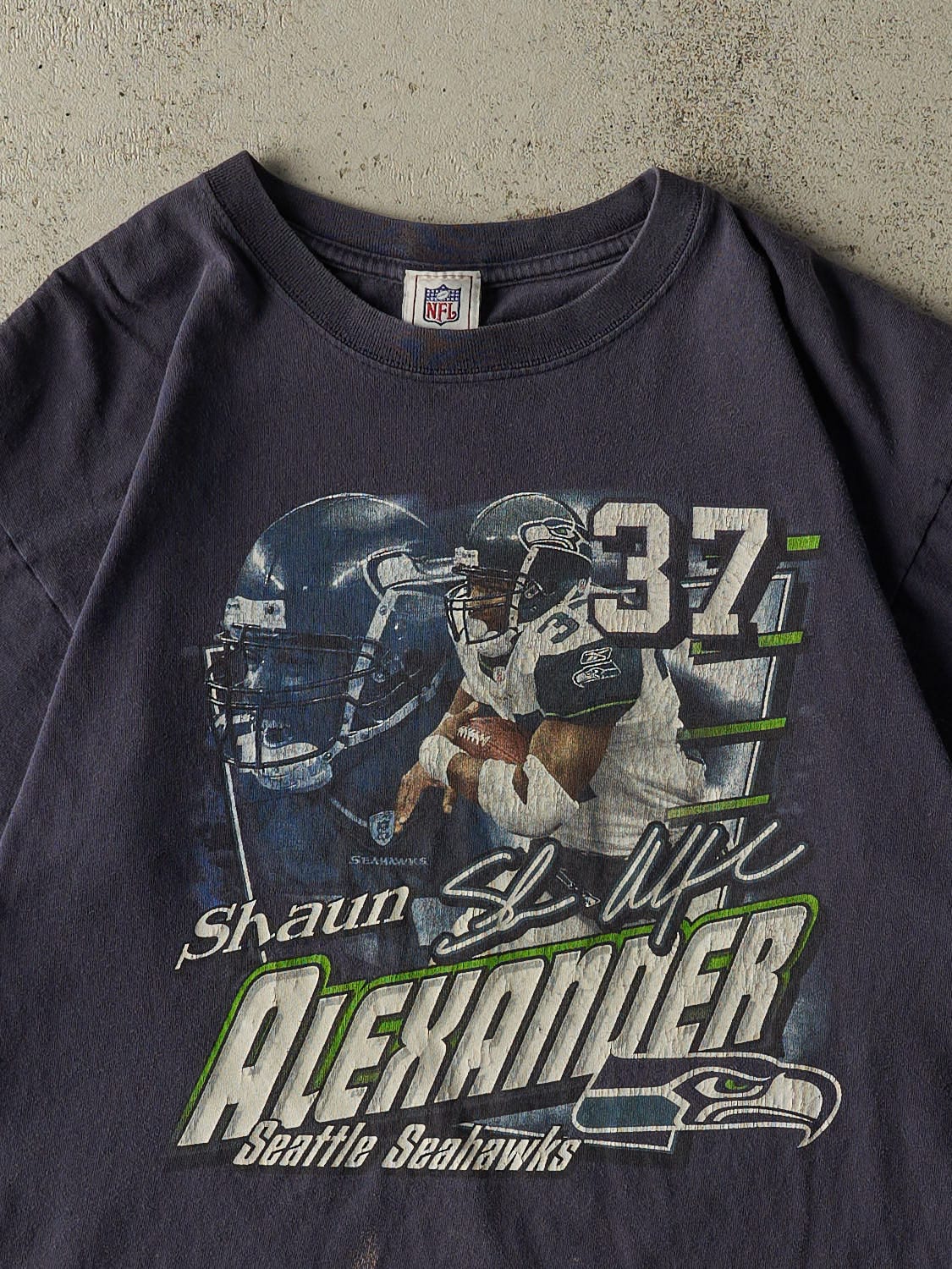 Vintage Y2K Navy Blue Seattle Seahawks #37 Shaun Alexander Tee (M/L) - Image 2