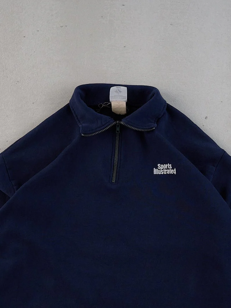 Vintage Navy Blue Sports Illstrated Collared 1/4 Zip Crewneck (L) - Image 3