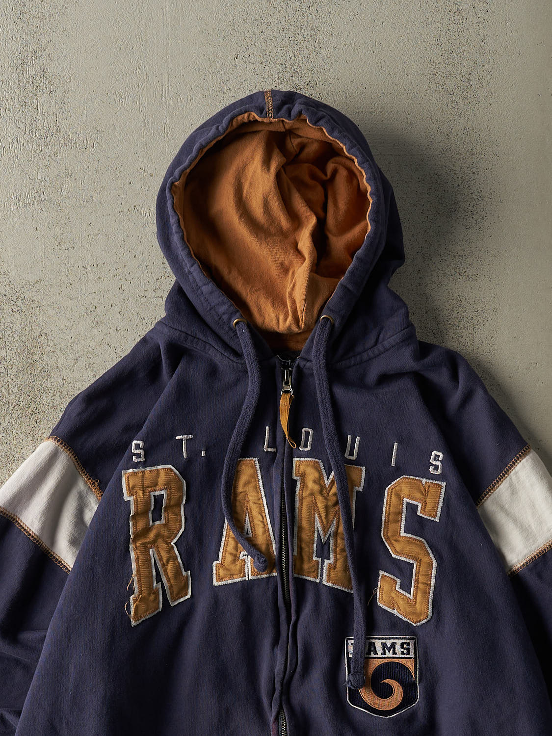 Vintage Y2K Navy Blue St Louis Rams Embroidered Zip Up Hoodie (XL/XXL) - Image 2