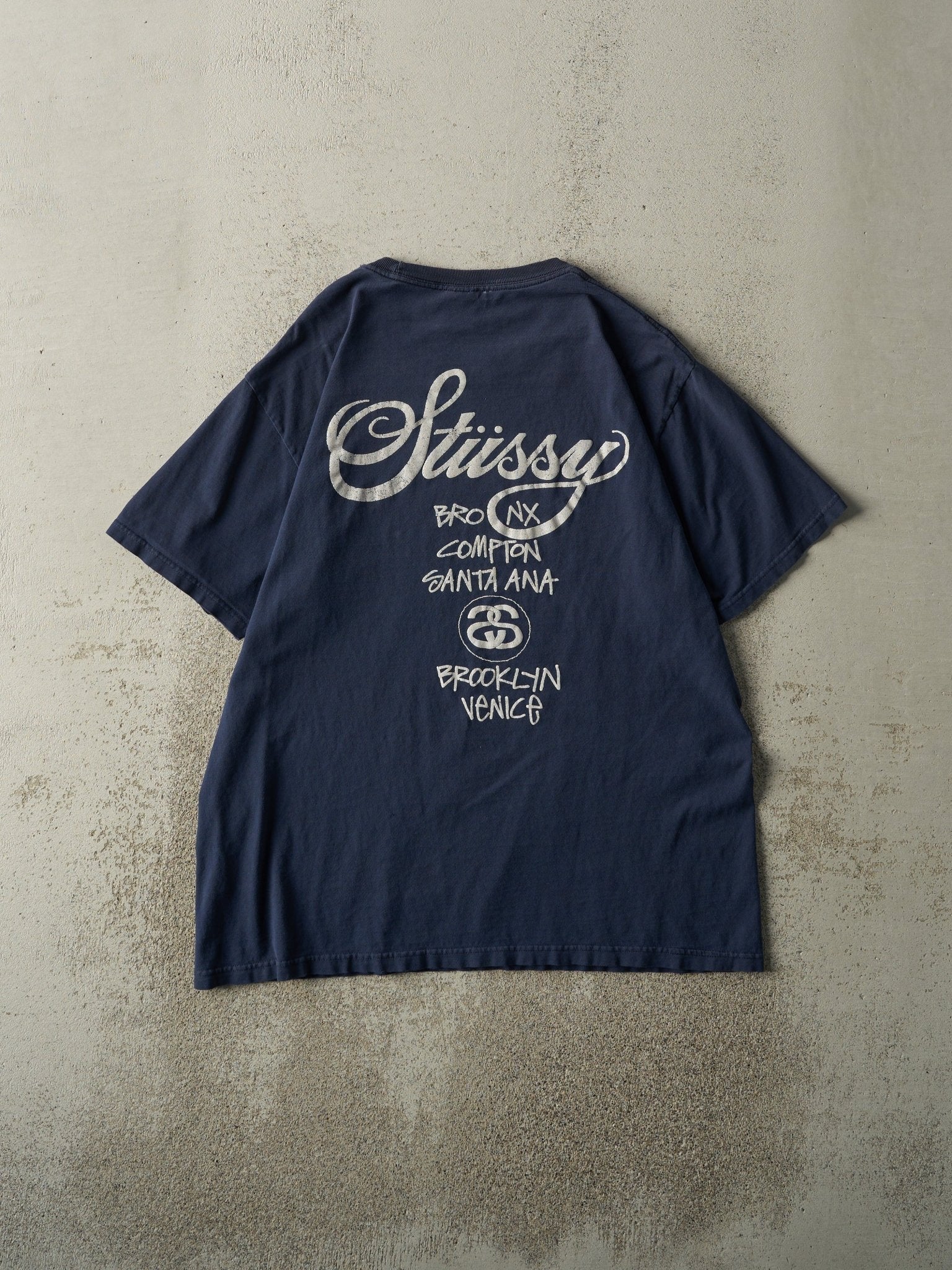 Vintage Y2K Navy Blue Stussy Stores Tee (M) - Image 2