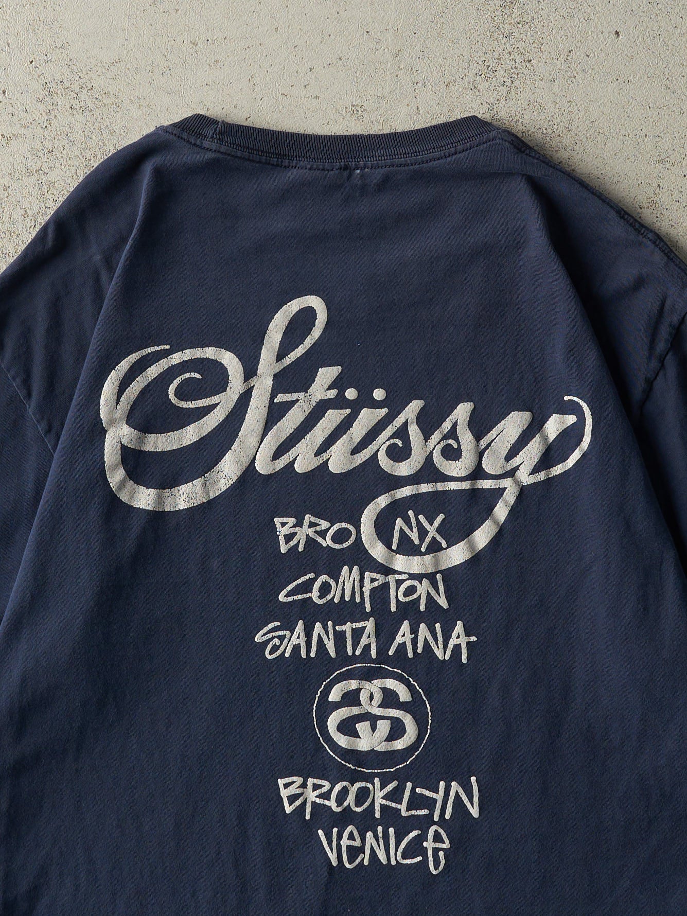 Vintage Y2K Navy Blue Stussy Stores Tee (M) - Image 4
