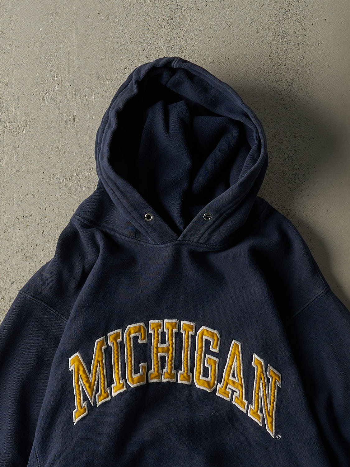 Vintage Y2K Navy Blue University of Michigan Embroidered Hoodie (L/XL) - Image 2