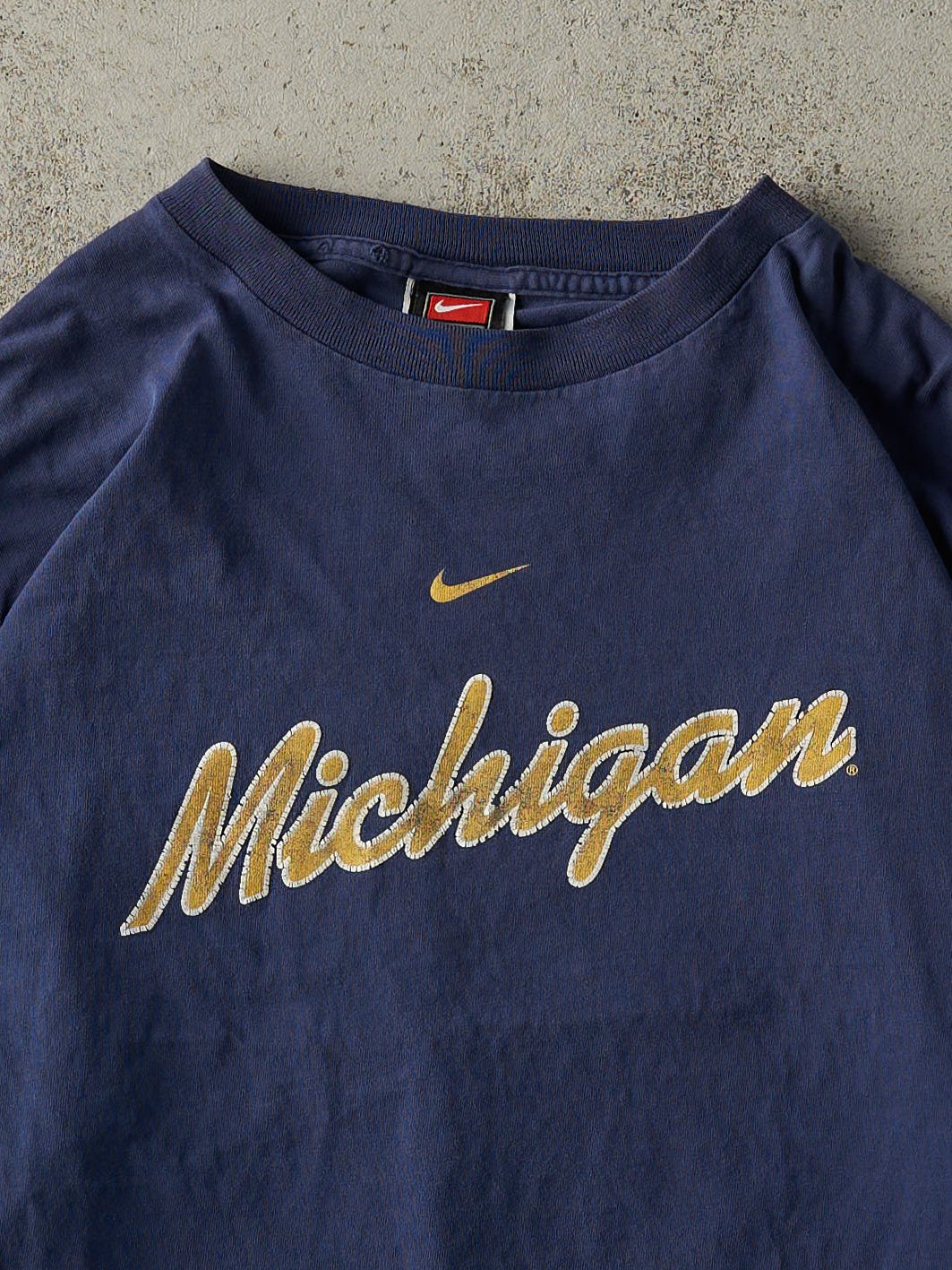 Vintage Y2K Navy Blue University of Michigan Nike Long Sleeve (L) - Image 2