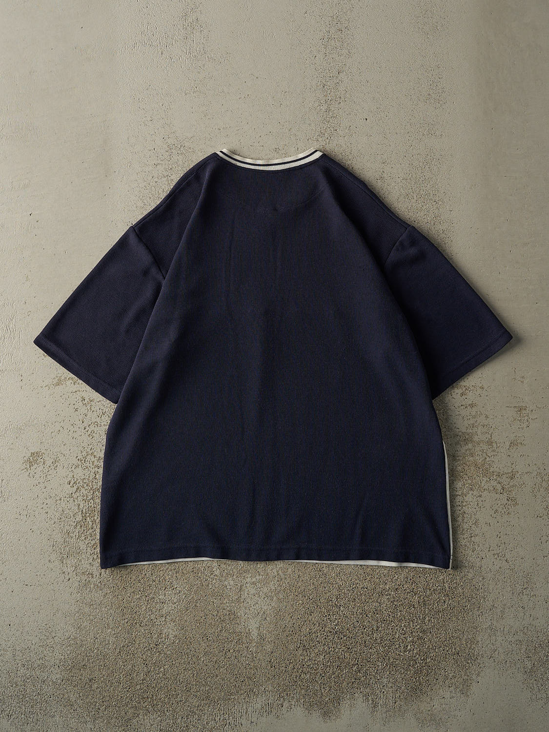 Vintage Y2K Navy Blue & White Tommy Hilfiger Embroidered Textured Tee (L/XL) - Image 3