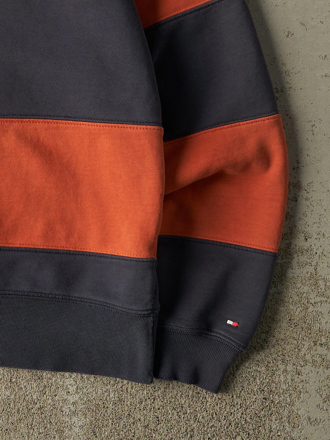 Vintage Y2K Orange & Navy Tommy Hilfiger Striped Crewneck (S) - Image 4
