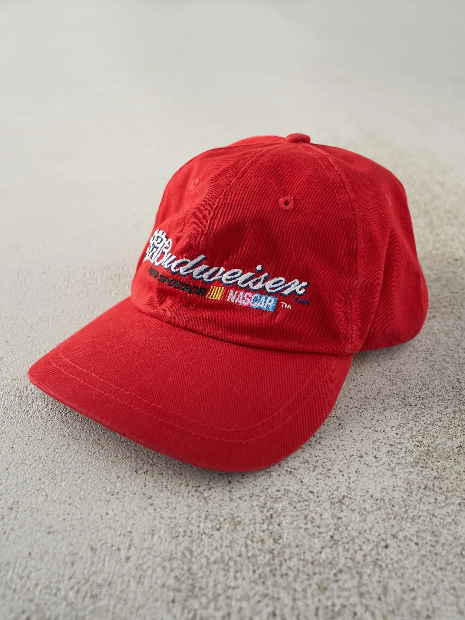 Vintage Y2K Red Embroidered Budweiser Nascar Racing Velcro Hat - Image 2