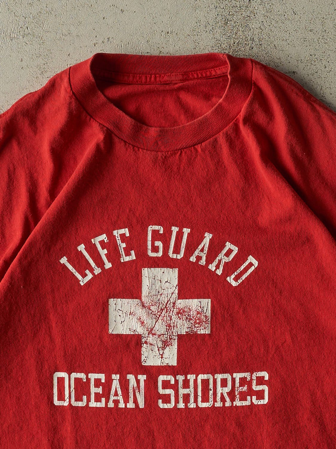 Vintage 90s Red Ocean Shores Lifeguard Tee (XL) - Image 2