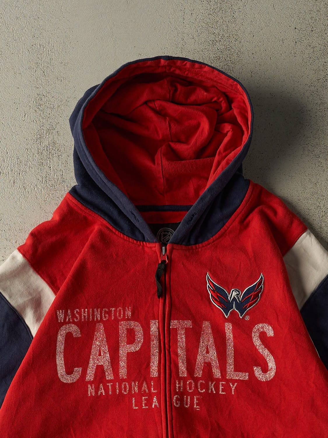 Vintage Y2K Red & Navy Washington Capitals Zip Up Hoodie (XXXL) - Image 2