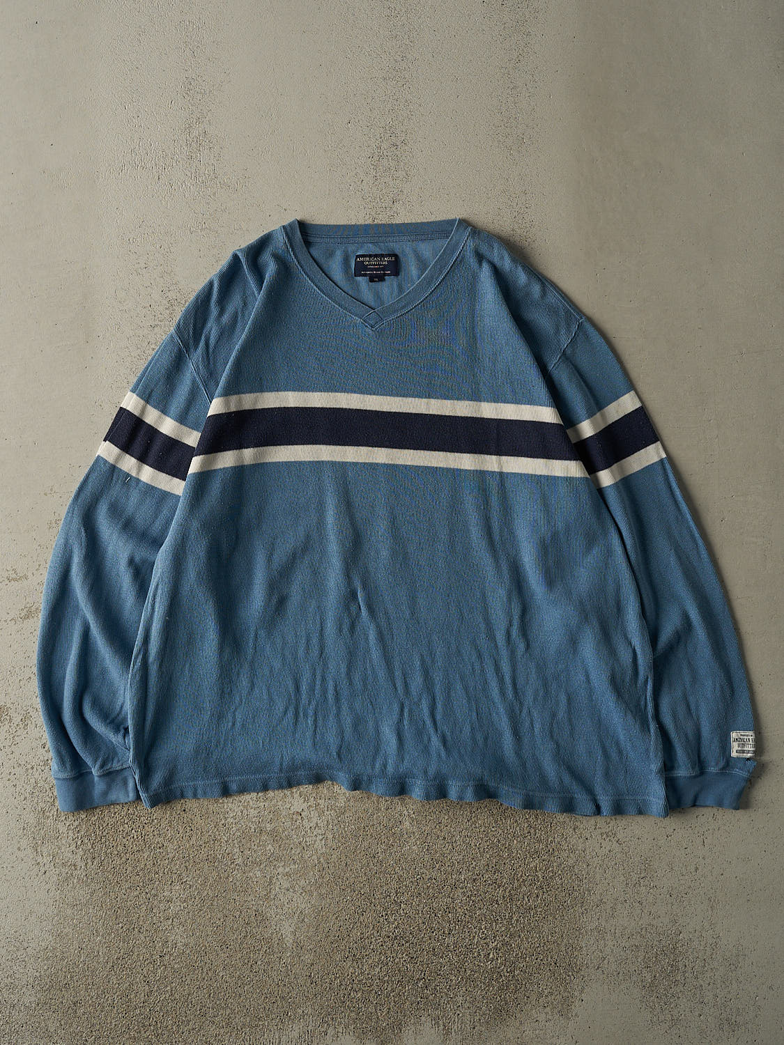 Vintage Y2K Slate Blue American Eagle Striped Thermal Long Sleeve (XXL)
