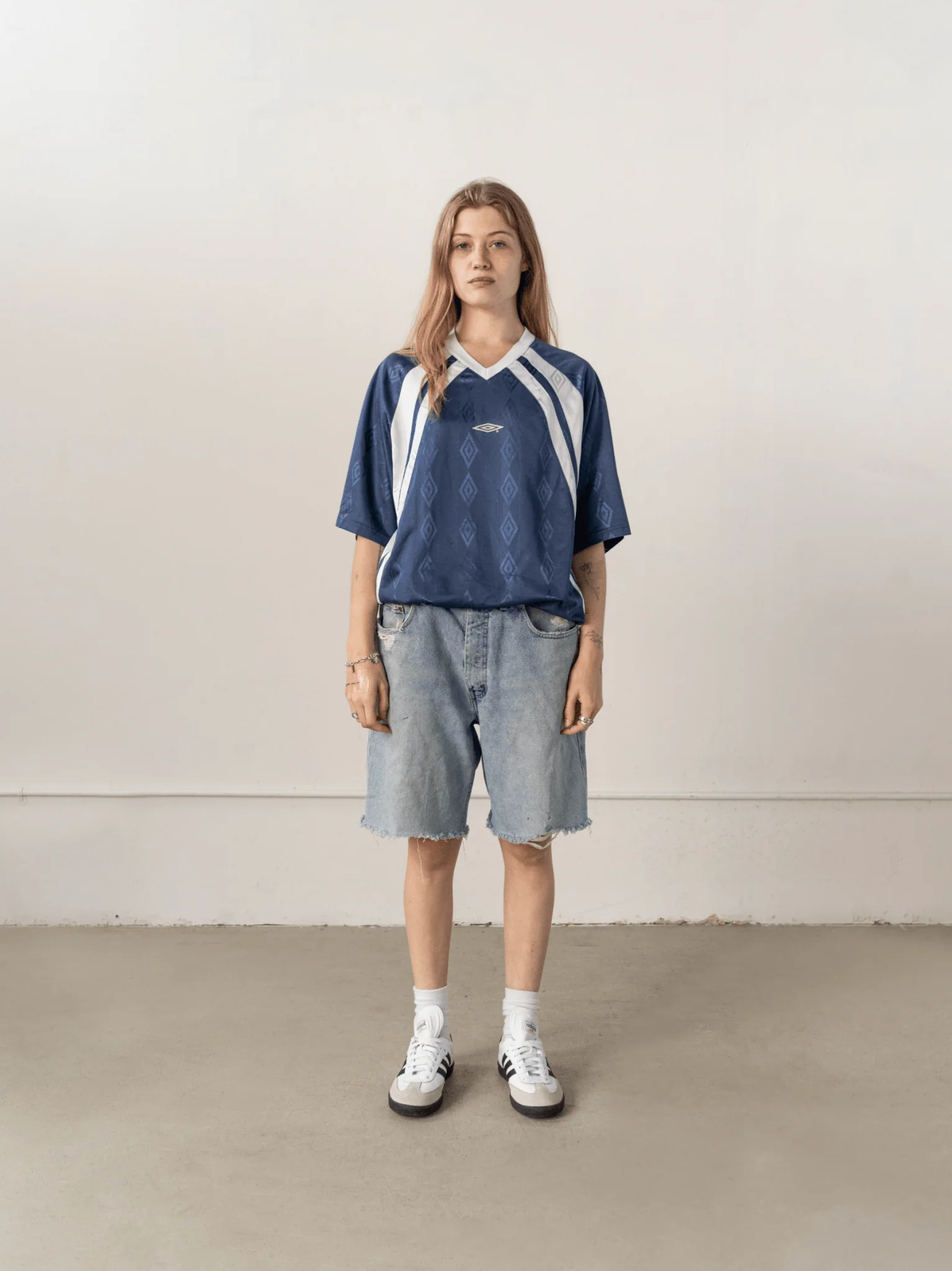 Vintage Y2K Slate Blue #44 Umbro Striped Jersey (M/L) - Image 2