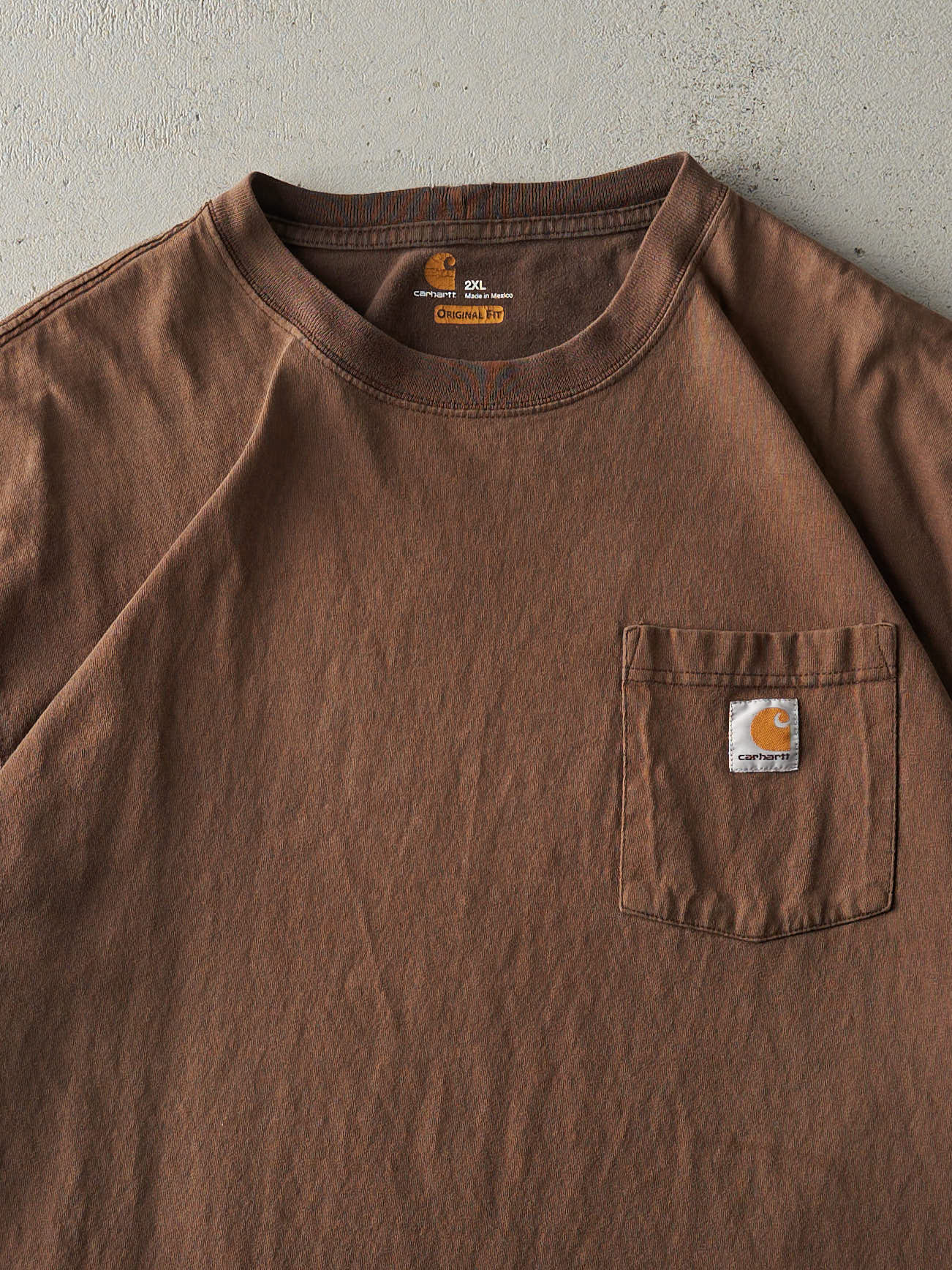 Vintage Y2K Sun Faded Brown Carhartt Pocket Tee (XXL) - Image 2
