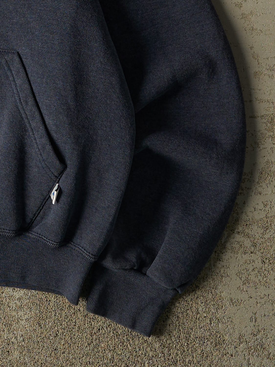 Vintage Y2K Sun Faded Navy Russell Athletic Blank Hoodie (S/M) - Image 4