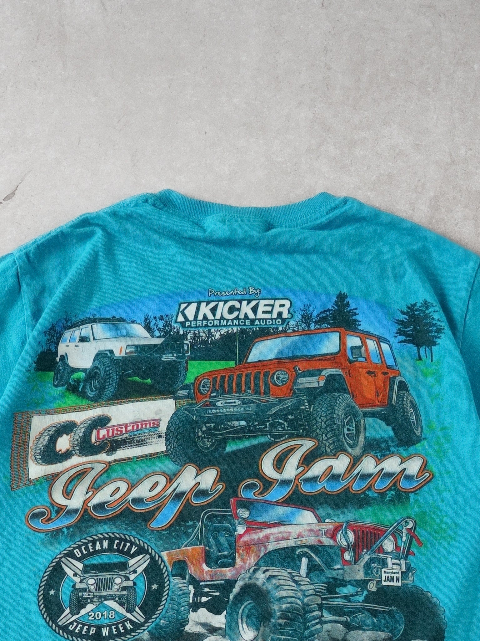 Vintage Y2k Teal Blue Ocean City Jeep Week Graphic Tee - Image 5