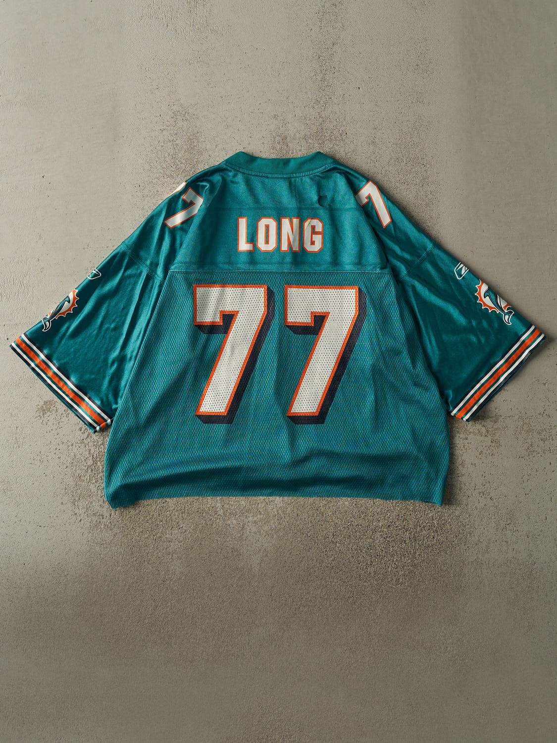 Vintage Y2K Teal Miami Dolphins Jake Long #77 Cropped Jersey (XL) - Image 2