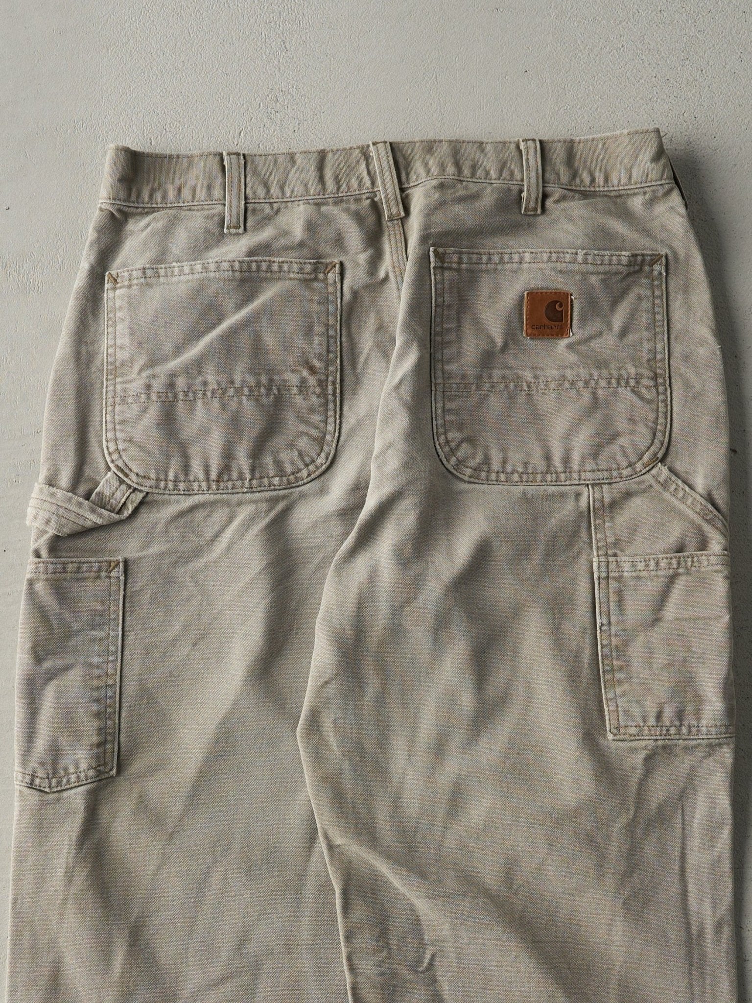 Vintage Y2K Washed Beige Dungaree Fit Carhartt Carpenter Pants (31x30) - Image 4