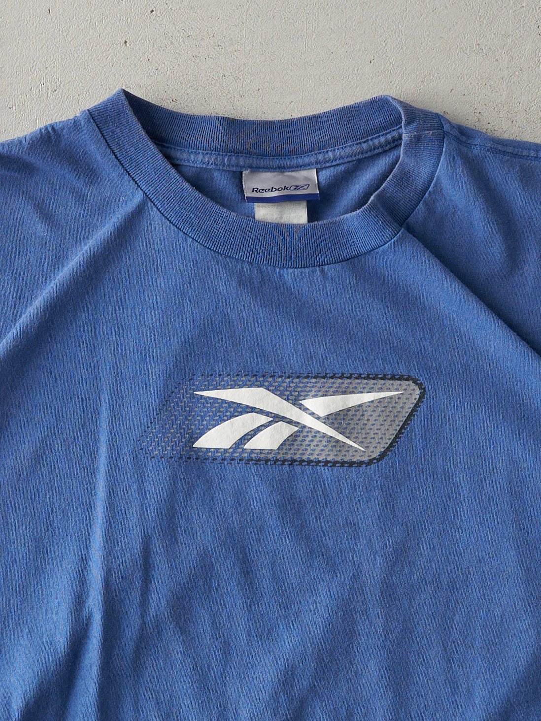 Vintage 90s Washed Blue Reebok Logo Tee (L) - Image 2