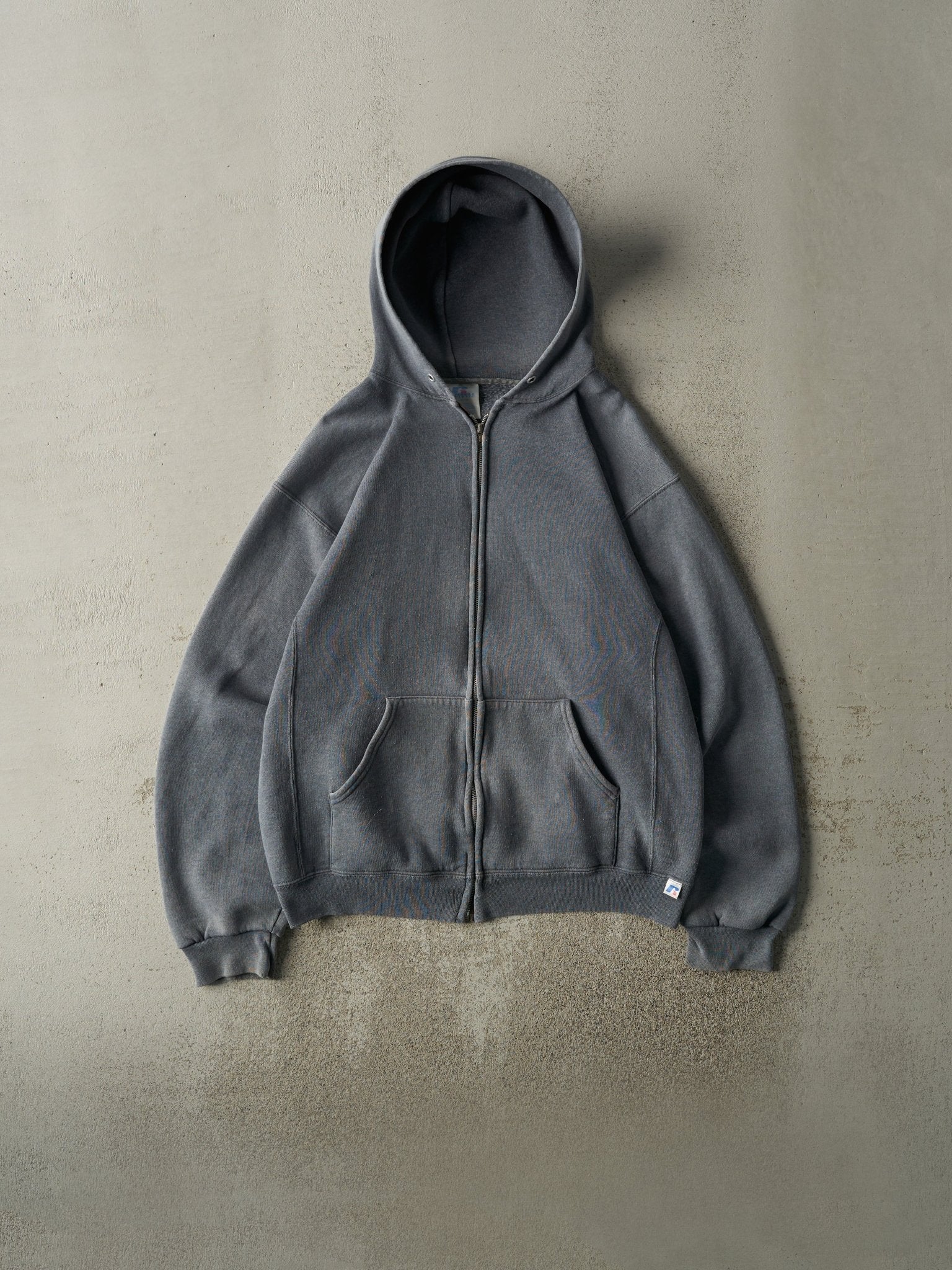 Vintage Y2K Washed Grey Russell Athletic Zip Up Hoodie (M)